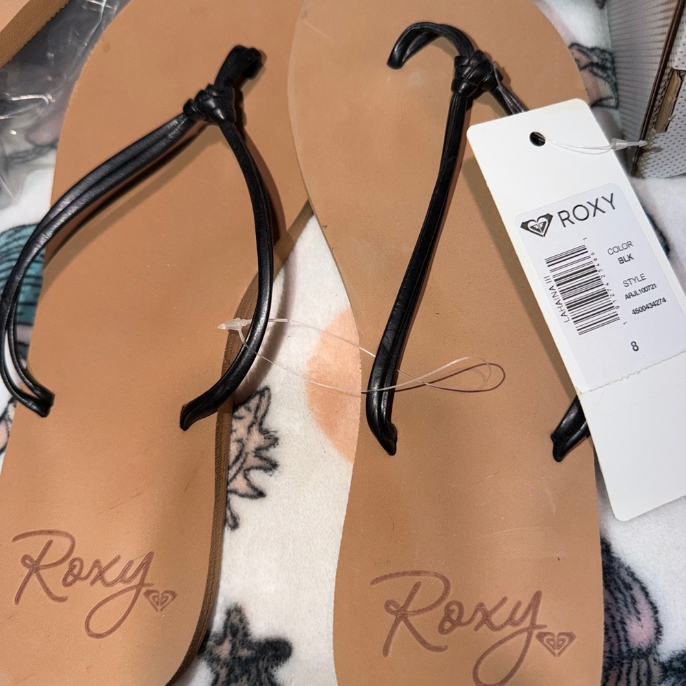 Roxy Black Knot-Detail Toe-Post Sandals with Tan Footbed